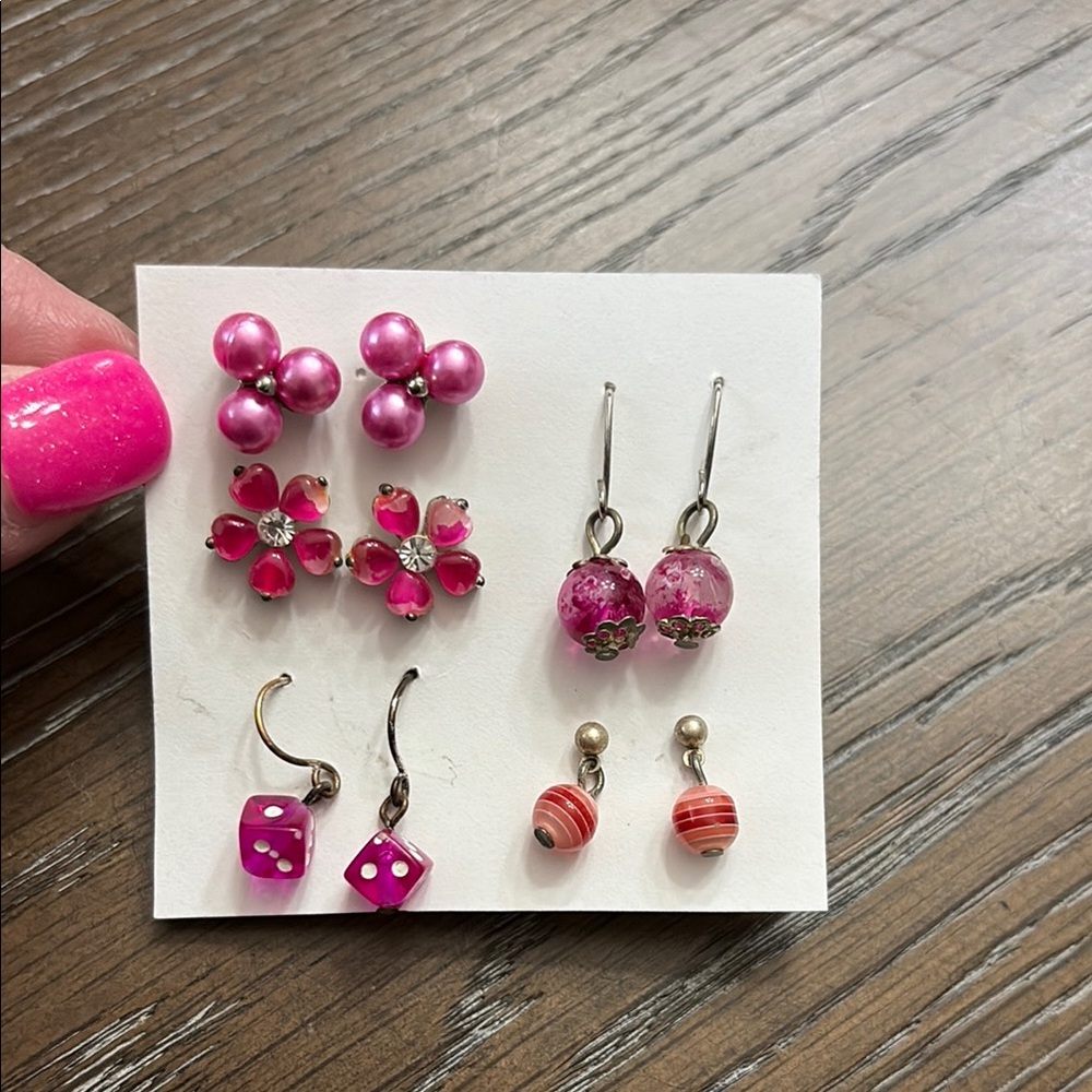 Pretty in Pink earring set, 5 sets of pierced earrings